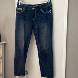 Euc Chico's Platinum Denim Glam Pockets Jeans.